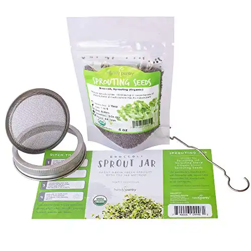 Organic Broccoli Sprout Growing Kit - Includes 316 Stainless Steel Sprouting Lid, Sprout Stand, and Organic Non-GMO Broccoli Sprouts Seeds.