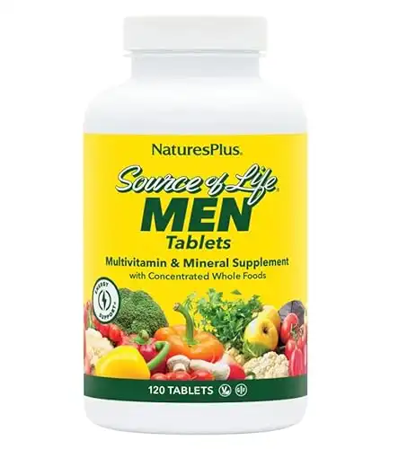 Natures Plus Source of Life Men, Iron-Free Multi-Vitamin & Mineral Supplement - with Saw Palmetto, Lycopene & Lutein - Gluten Free, Vegetarian - 120 Total Servings