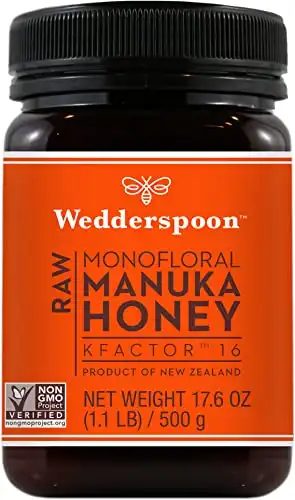 Wedderspoon Raw Premium Manuka Honey, KFactor 16, 17.6 Oz, Unpasteurized, Genuine New Zealand Honey, Traceable from Our Hives to Your Home