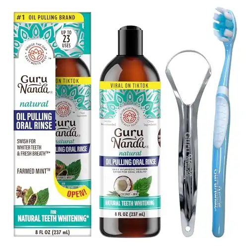 GuruNanda Coconut Oil Pulling, Fresh Breath & Whitening Mouthwash, 7 Essential Oils & Vitamins for Healthy Teeth & Gums, Alcohol-Free, 8 oz