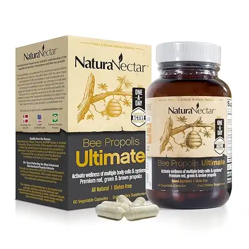 NaturaNectar Ultimate Bee Propolis | NSF Contents Certified | Premium Red, Green, Brown Brazilian Propolis | with Flavonoids and PWE | Ethical Beekeeping & Naturally Sourced | 60 Veggie Capsules