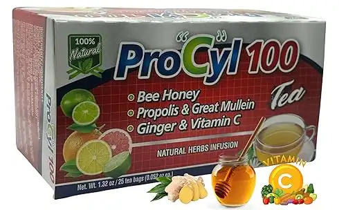 TE de Miel de Abeja. Propoleo, Gordolobo,Jengibre & Vitamina C (Honey Tea. Propolis, Mullein, Ginger and Vitamin C) 25 tea bags 100% NATURAL ProCyl 100